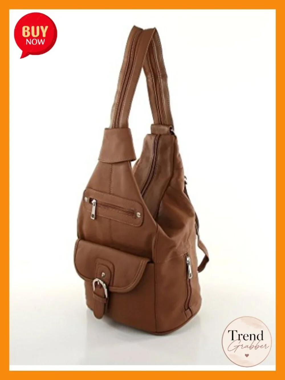 Genuine Cowhide Leather Convertible 7 Pocket Teardrop Sling Backpack Purse